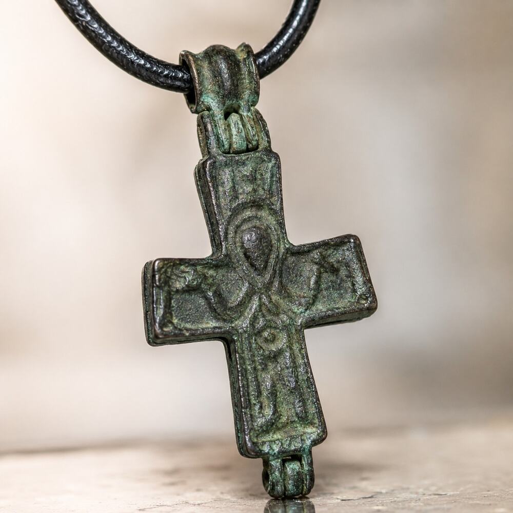 Vtg Orthodox Byzantine Bronze Hinged Reliquary Cross Pendant Enkolpion
